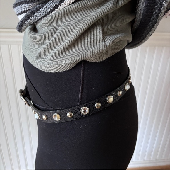 Leatherock Black Belt with Silver, White and Sparkle Studs, Made in USA main image 4